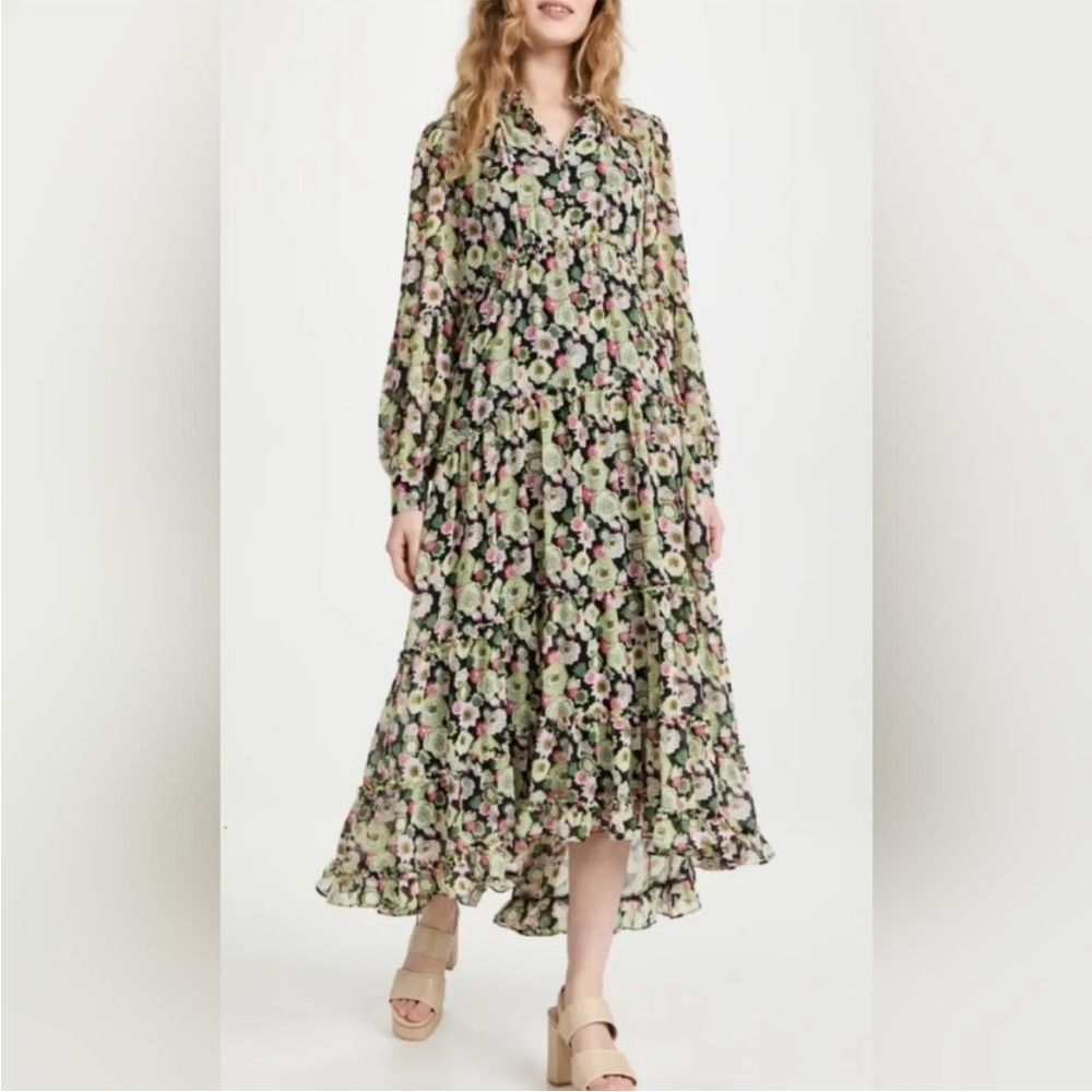 CINQ A SEPT Lucille Long-Sleeve Floral Print Crepe Dress Size 6